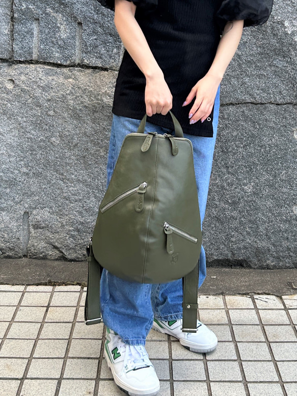 <50％OFFSALE>【カードケース付き カラフルビーンズリュックR 】レザーリュック（本革）GREEN 3枚目の画像