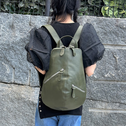 <50％OFFSALE>【カードケース付き カラフルビーンズリュックR 】レザーリュック（本革）GREEN 17枚目の画像