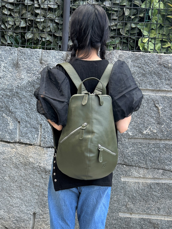 <50％OFFSALE>【カードケース付き カラフルビーンズリュックR 】レザーリュック（本革）GREEN 17枚目の画像