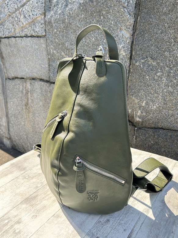 <50％OFFSALE>【カードケース付き カラフルビーンズリュックR 】レザーリュック（本革）GREEN 7枚目の画像