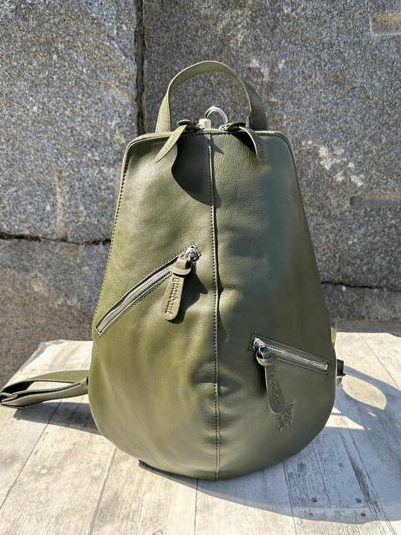 <50％OFFSALE>【カードケース付き カラフルビーンズリュックR 】レザーリュック（本革）GREEN 4枚目の画像