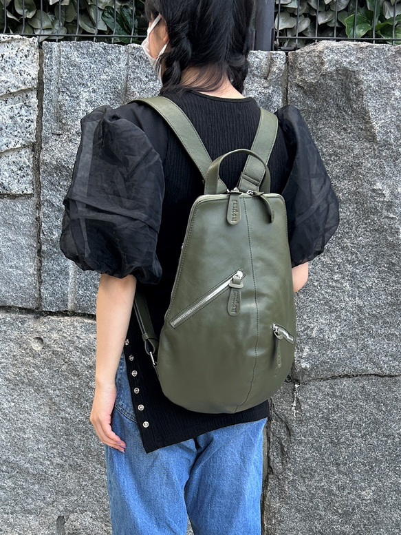 <50％OFFSALE>【カードケース付き カラフルビーンズリュックR 】レザーリュック（本革）GREEN 2枚目の画像