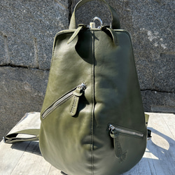 <50％OFFSALE>【カードケース付き カラフルビーンズリュックR 】レザーリュック（本革）GREEN 6枚目の画像