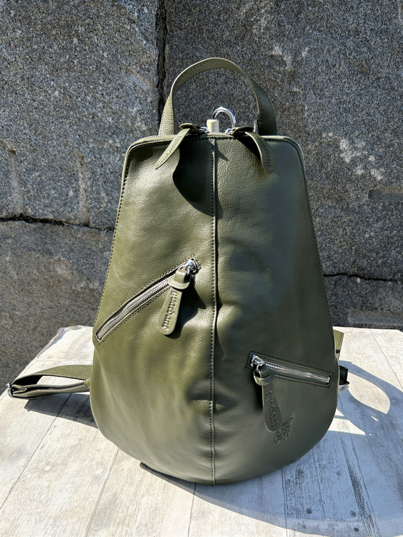 <50％OFFSALE>【カードケース付き カラフルビーンズリュックR 】レザーリュック（本革）GREEN 6枚目の画像