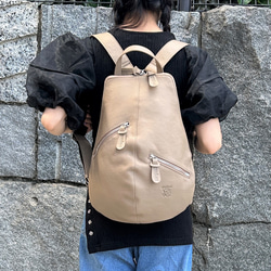 <50%OFFSALE> 【カードケース付き カラフルビーンズリュックR 】レザーリュック（本革）BEIGE 2枚目の画像