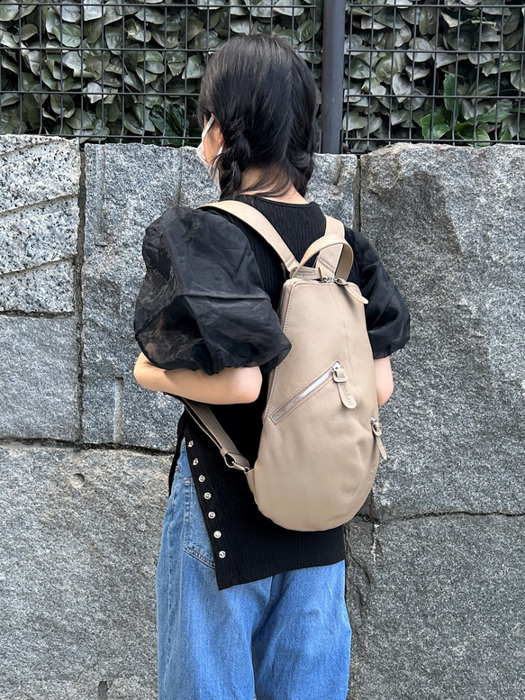 <50%OFFSALE> 【カードケース付き カラフルビーンズリュックR 】レザーリュック（本革）BEIGE 3枚目の画像