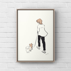 パピヨン【サイドバイサイド】A4ポスター　犬　ペット　イラスト　うちの子 1枚目の画像