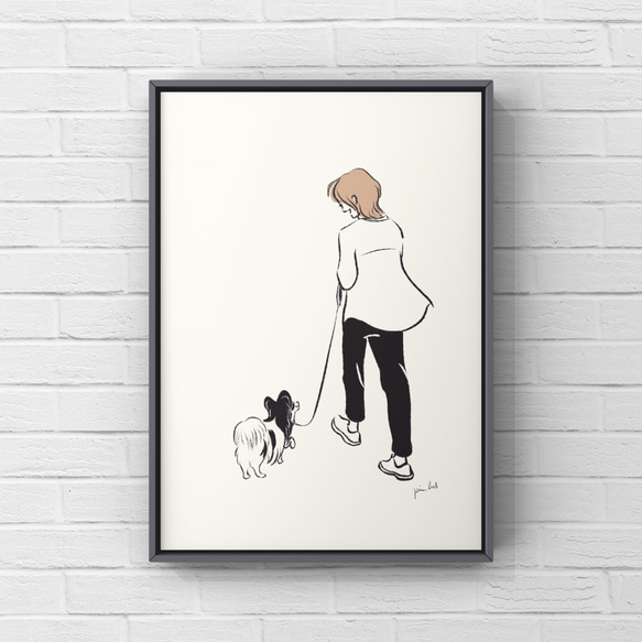パピヨン【サイドバイサイド】A4ポスター　犬　ペット　イラスト　うちの子 3枚目の画像