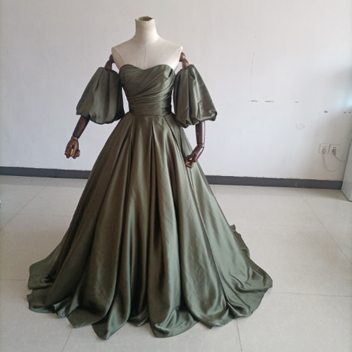 人気上昇！カラードレス オリーブグリーン/カーキ ベアトップ 取り外し  