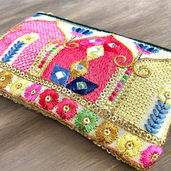 【マハラジャ】畳縁＆インド刺繍リボン　ぺたんこ　ミニポーチ　小銭入れ　カードケース　オリエンタル　キラキラ 8枚目の画像