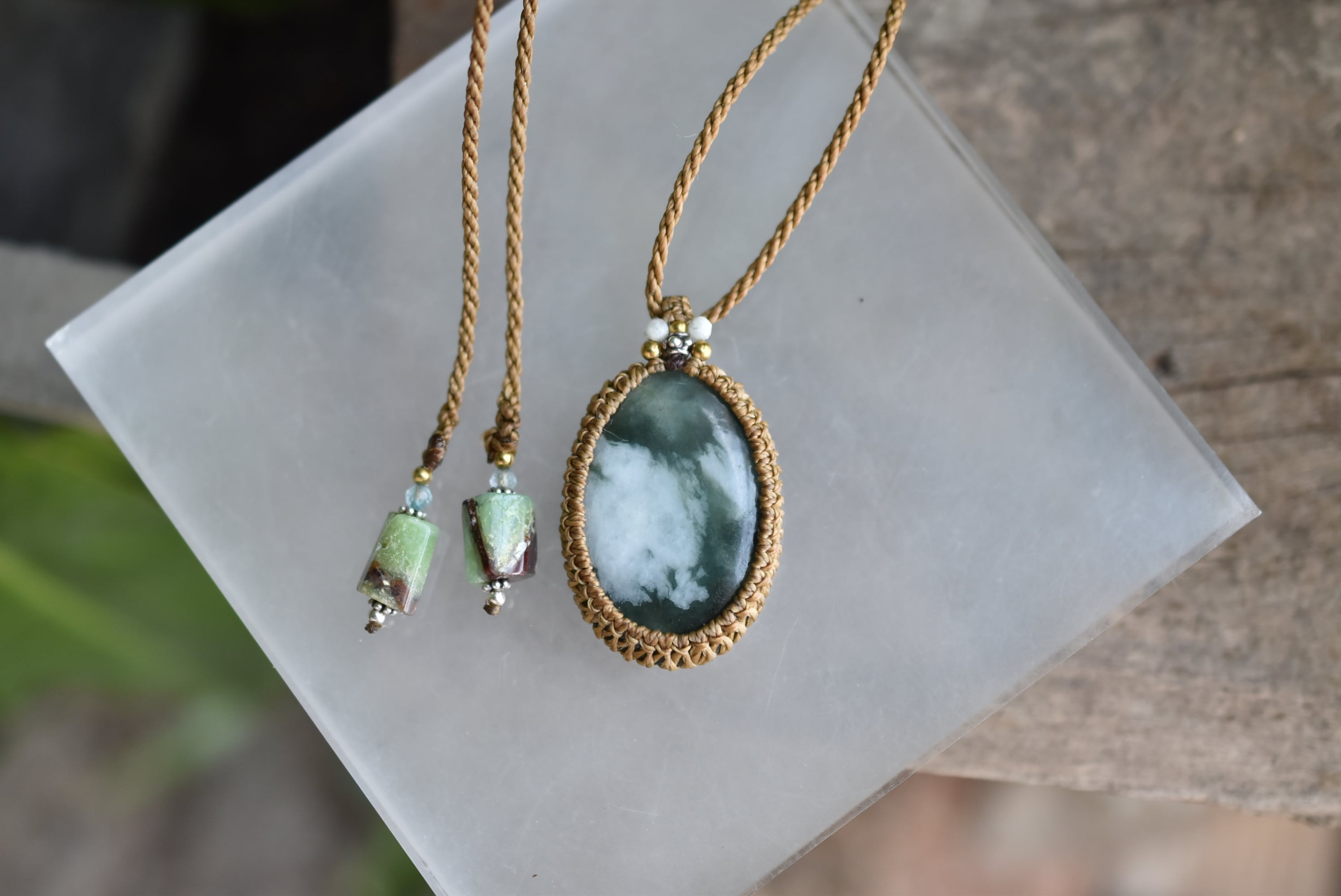 本翡翠★ミャンマー翡翠★マクラメネックレス1036