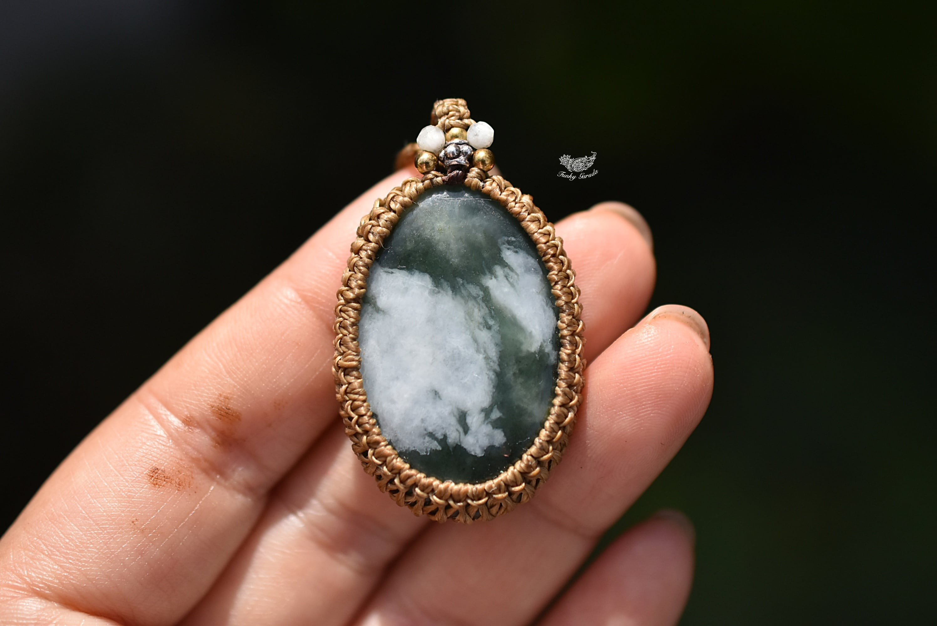 本翡翠★ミャンマー翡翠★マクラメネックレス1036