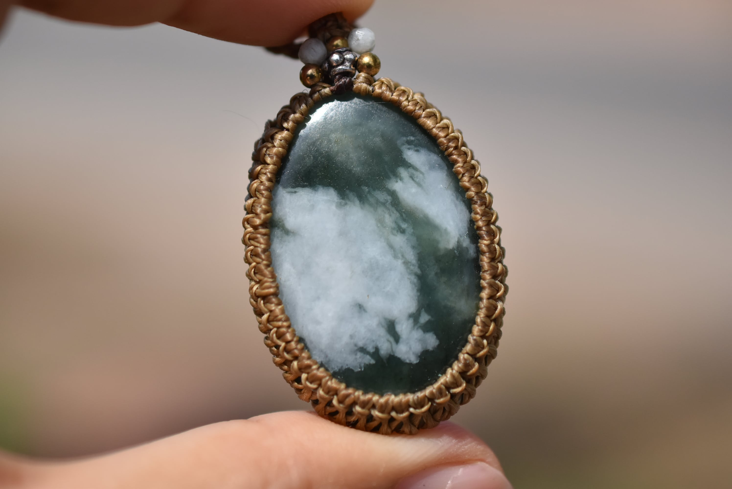 本翡翠★ミャンマー翡翠★マクラメネックレス1036