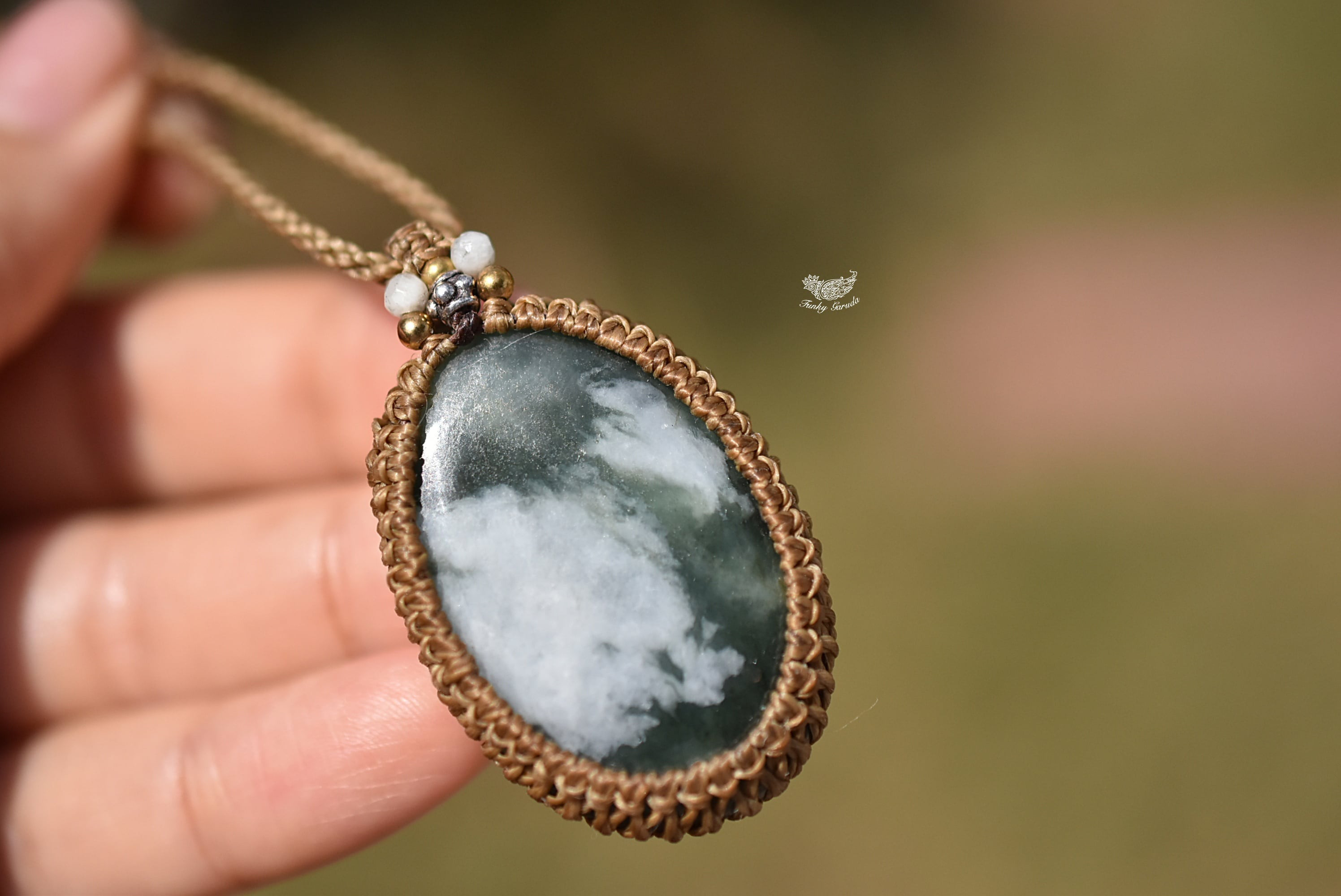 本翡翠★ミャンマー翡翠★マクラメネックレス1036