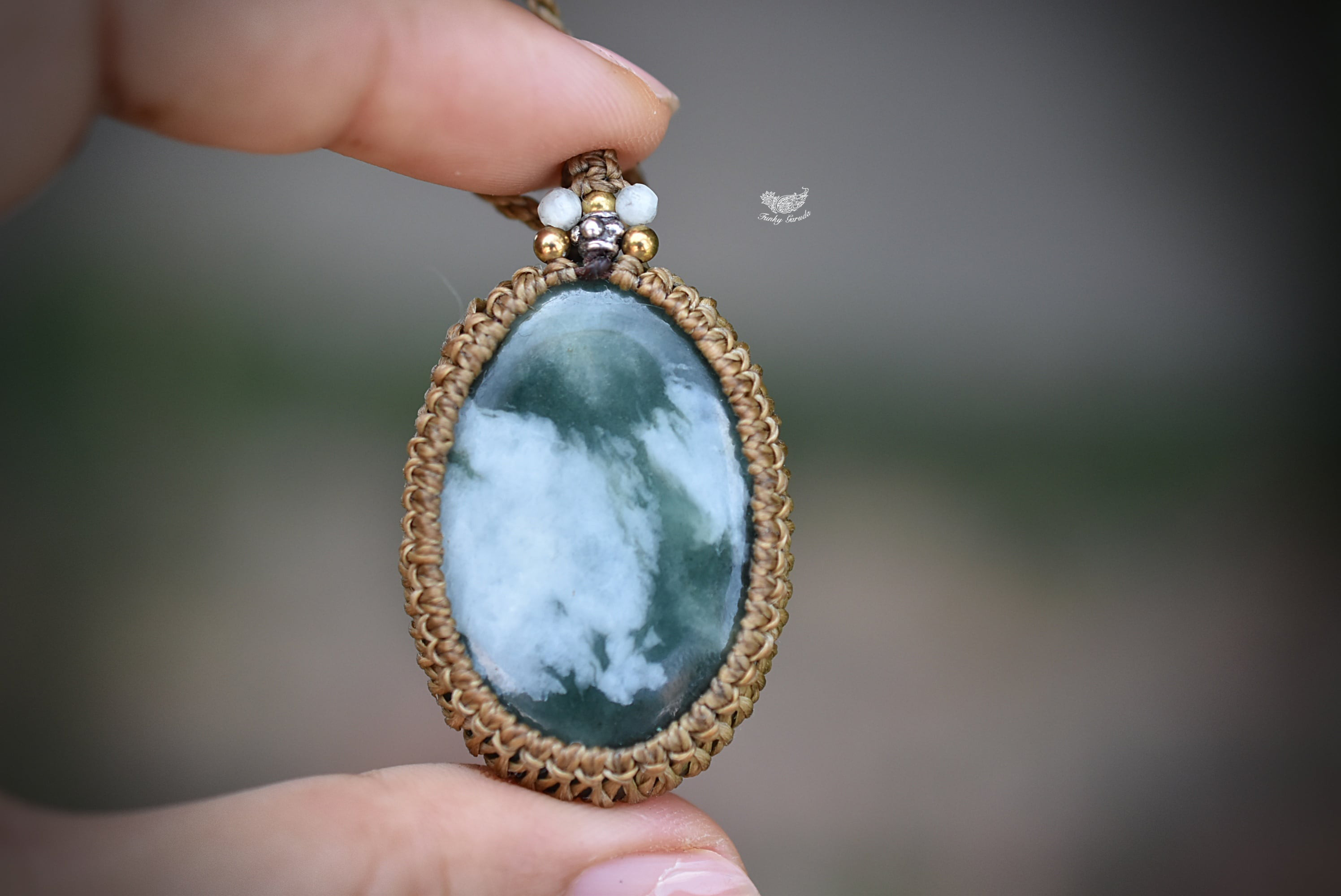 本翡翠★ミャンマー翡翠★マクラメネックレス1036