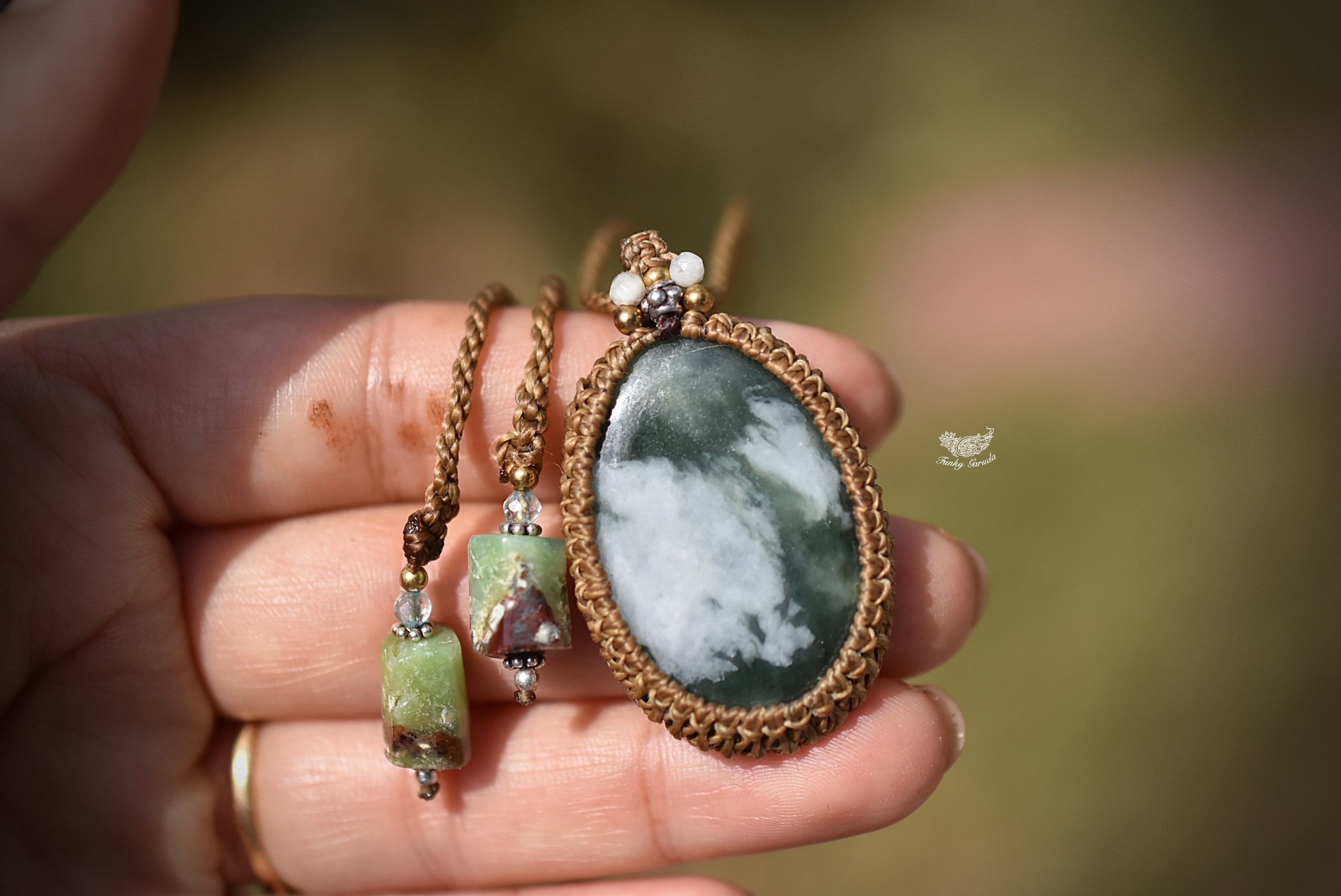 本翡翠★ミャンマー翡翠★マクラメネックレス1036