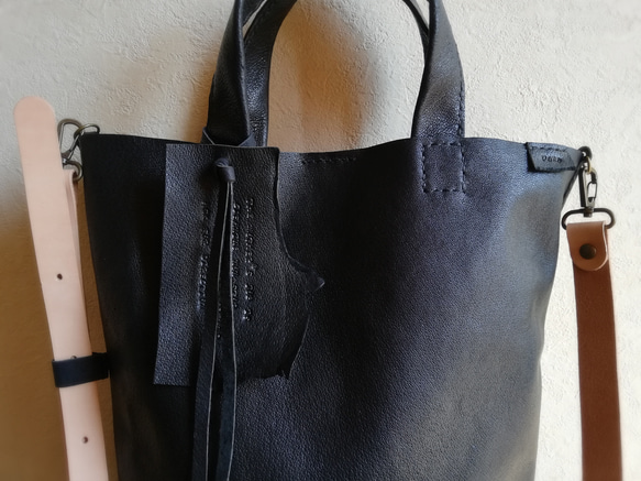 shoulder tote 　黒色　ピッグスキンレザー 4枚目の画像