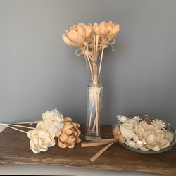 【リードスティック】香りを楽しむひのきのお花 ルームディフューザー アートフラワー 天然素材 エコなインテリア雑貨　蓮 3枚目の画像
