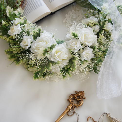 ☆ブートニア付き white wedding【ウェディングリースブーケ ☆ブートニア付き white wedding【ウェディングリースブーケ