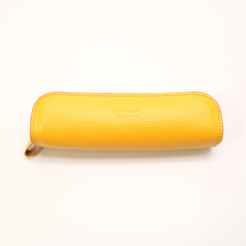 本革 デブペンケース 水シボ型押し イエロー ペンケース 革の