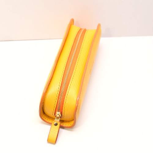 本革 デブペンケース 水シボ型押し イエロー ペンケース 革の