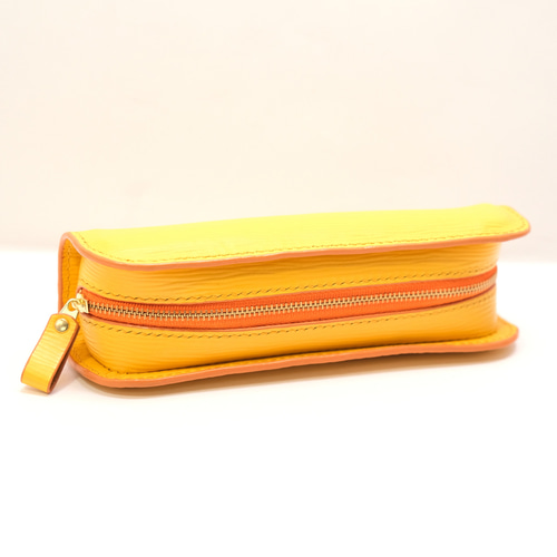 本革 デブペンケース 水シボ型押し イエロー ペンケース 革の