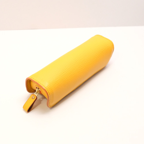 本革 デブペンケース 水シボ型押し イエロー ペンケース 革の