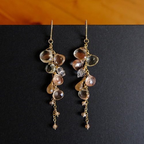 オレゴンサンストーン　14kgf　天然石ピアス/イヤリング 14kgf・天然石】オレゴンサンストーンの螺旋ピアス・イヤリング変更可