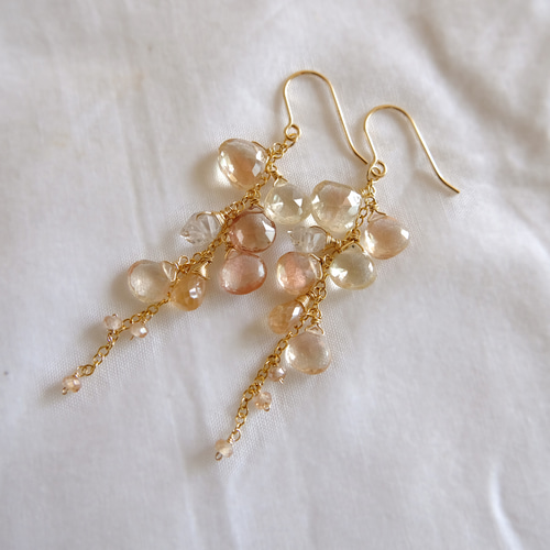 14kgf・天然石】オレゴンサンストーンの螺旋ピアス・イヤリング変更可