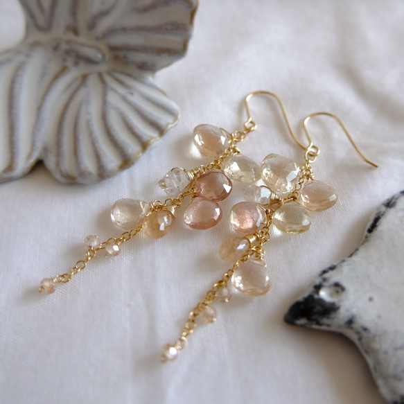 専用おまとめ④✳︎大粒オレゴンサンストーン　14kgf　天然石ピアス/イヤリング 14kgf・天然石】オレゴンサンストーンの螺旋ピアス・イヤリング変更可