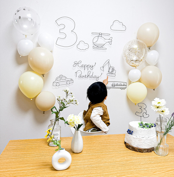 誕生日　飾り　ワイヤークラフト　ワイヤーアート　ハーフバースデー　バースデーフォト　お花　フラワー　女の子　風船 6枚目の画像