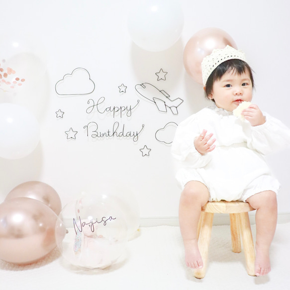 誕生日　飾り　ワイヤークラフト　ワイヤーアート　ハーフバースデー　バースデーフォト　お花　フラワー　女の子　風船 7枚目の画像