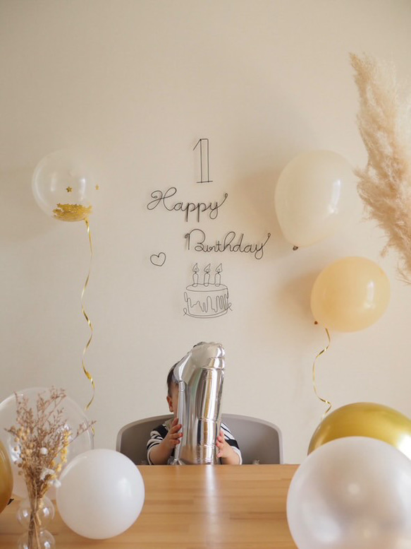 誕生日　飾り　ワイヤークラフト　ワイヤーアート　ハーフバースデー　バースデーフォト　お花　フラワー　女の子　風船 2枚目の画像