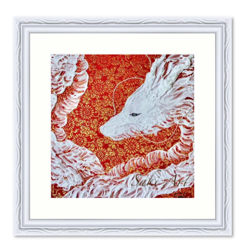 原画　龍　四神　動物画　絵画　アクリル画　現代アート　細密画　一点物　手描き 一点もの】【龍画造形作品#1 額付】大切なモノを守る龍 絵画