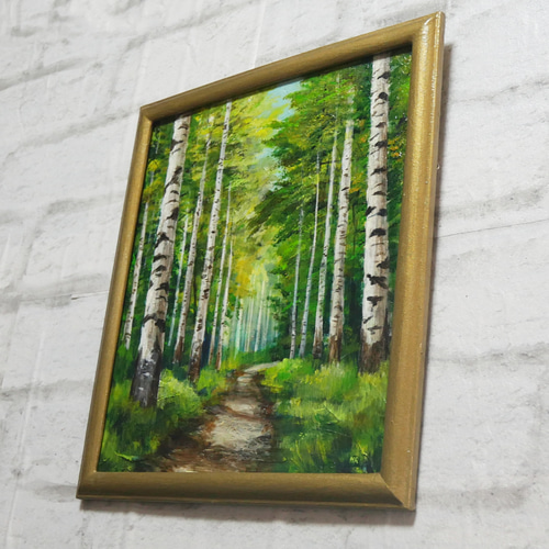 油絵 絵画 【白樺の道】 油絵 油彩 油彩画 絵画 絵【白樺林道】 絵画 HR 通販 15965147
