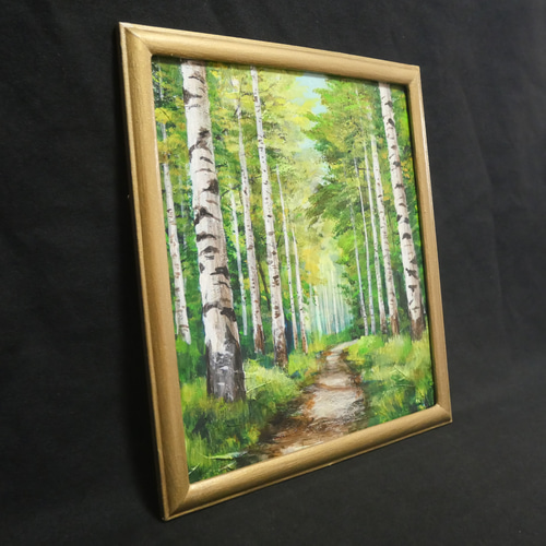 油絵 絵画 【白樺の道】 油絵 油彩 油彩画 絵画 絵【白樺林道】 絵画 HR 通販 15965147