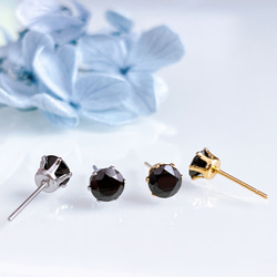 [八月生日石] 黑色尖晶石成人黑色耳環手術不鏽鋼/14kgf 一對男女皆宜 第1張的照片