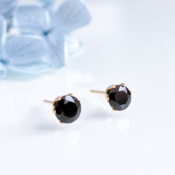 [八月生日石] 黑色尖晶石成人黑色耳環手術不鏽鋼/14kgf 一對男女皆宜 第3張的照片