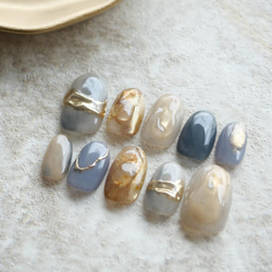 No.259】ヘアクリップ くすみブルー×ホワイトゴールド