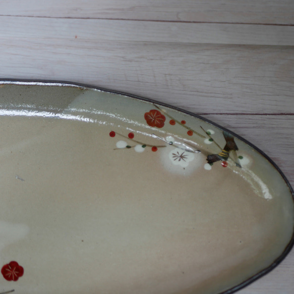 京焼・清水焼　色絵楕円皿（紅白梅）再販　ご予約のお客様分 2枚目の画像