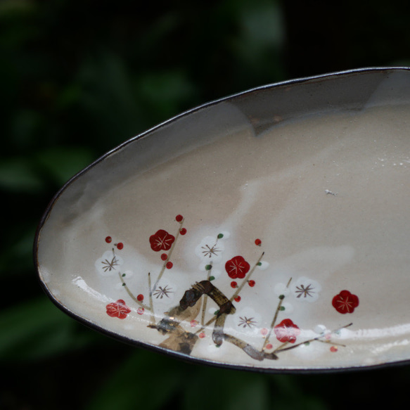 京焼・清水焼　色絵楕円皿（紅白梅）再販　ご予約のお客様分 4枚目の画像