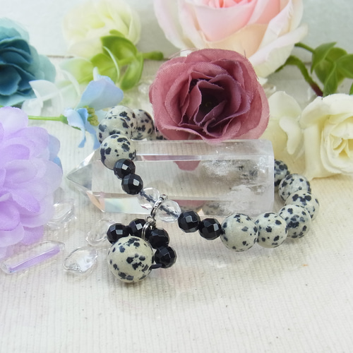 ♥肉球 チャーム♥ダルメシアンジャスパー オニキス 猫アクセ 黒