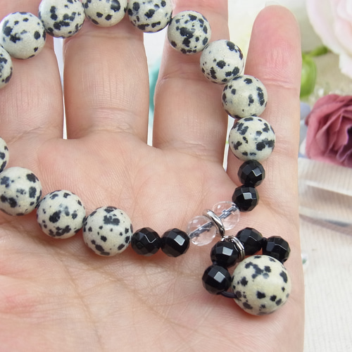 ♥肉球 チャーム♥ダルメシアンジャスパー オニキス 猫アクセ 黒