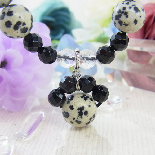 ♥肉球 チャーム♥ダルメシアンジャスパー オニキス 猫アクセ 黒