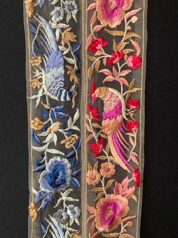 孔雀！ブルー　100ｃｍ～　インド刺繍リボン　オーガンジー 4枚目の画像