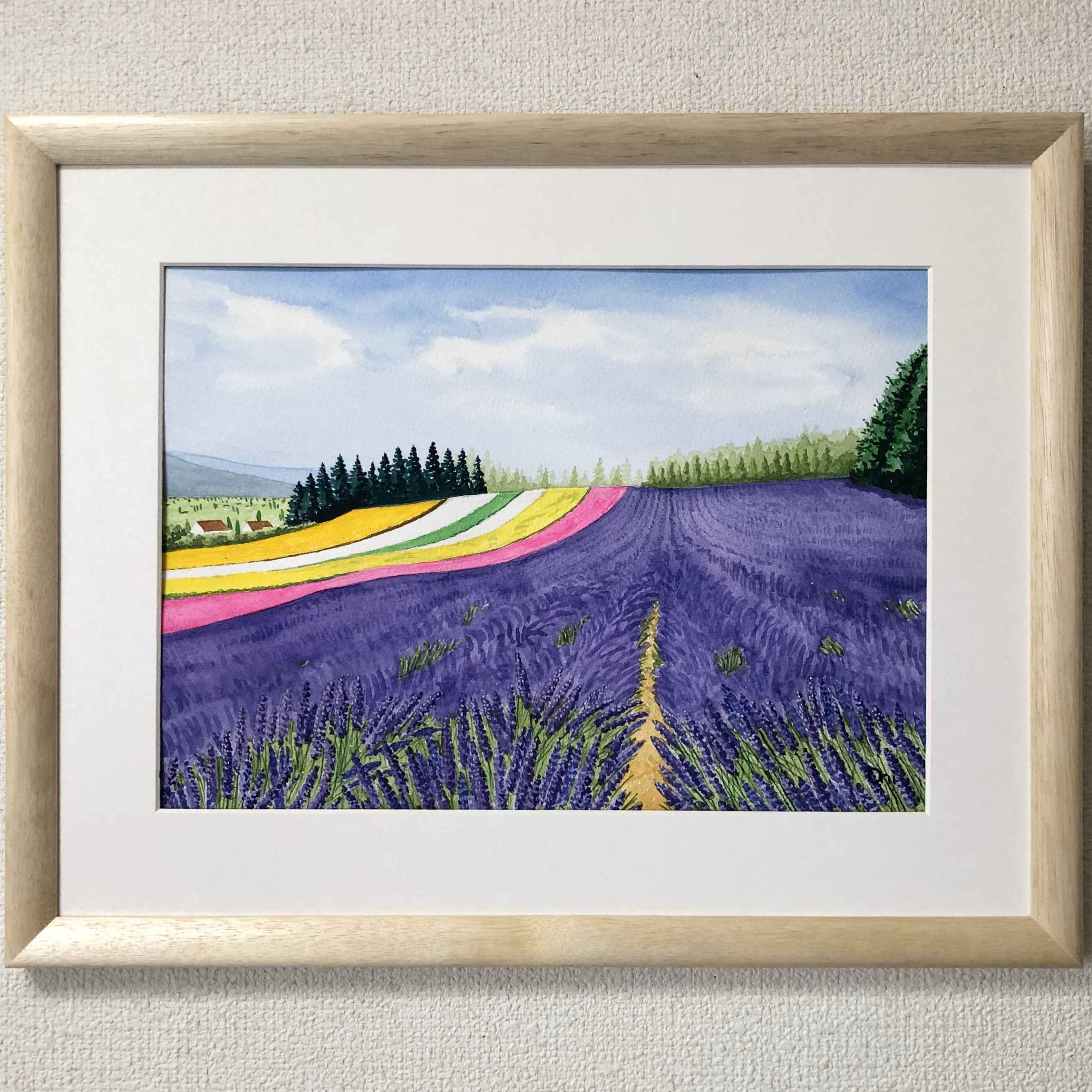 アクリル画 原画 「ラベンダー畑12」額縁付 SMサイズ 風景画