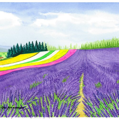 ラベンダー畑】アクリル画 F4 風景画 絵画 ラベンダー】アクリル画 F4