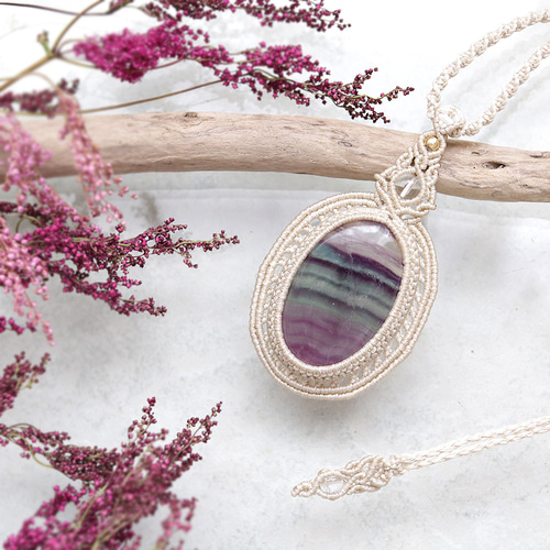 フローライトマクラメネックレスmac331天然石エスニックアジアン  