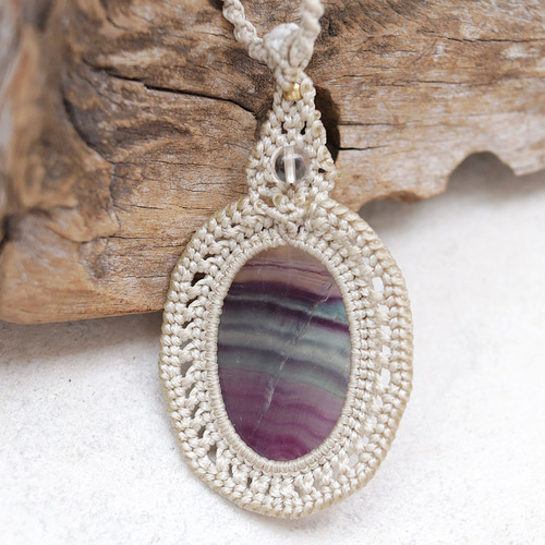 フローライトマクラメネックレスmac331天然石エスニックアジアン  