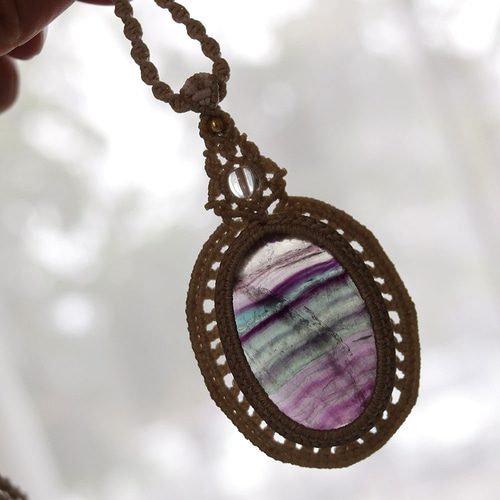 フローライトマクラメネックレスmac331天然石エスニックアジアン  